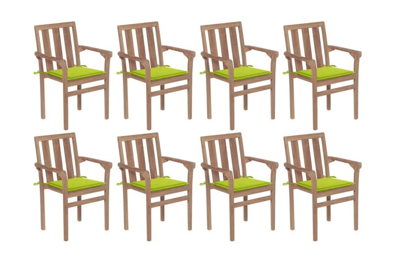 havestole 8 stk. med hynder stabelbare massivt teaktræ - Brun - Havemøbler - Balkon - Balkonmøbler - Altanstole