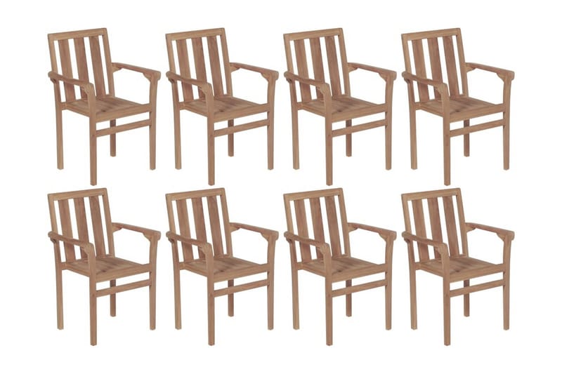 havestole 8 stk. med hynder stabelbare massivt teaktræ - Brun - Havemøbler - Balkon - Balkonmøbler - Altanstole