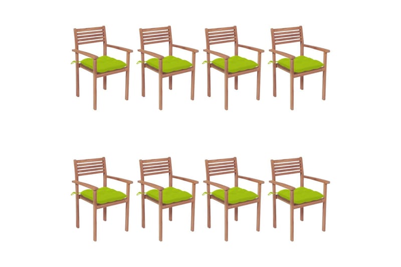 havestole 8 stk. med hynder stabelbare massivt teaktræ - Brun - Spisebordsstole udendørs - Altanstole