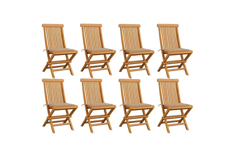 havestole med beigefarvede hynder 8 stk. massivt teaktræ - Brun - Havemøbler - Balkon - Balkonmøbler - Altanstole
