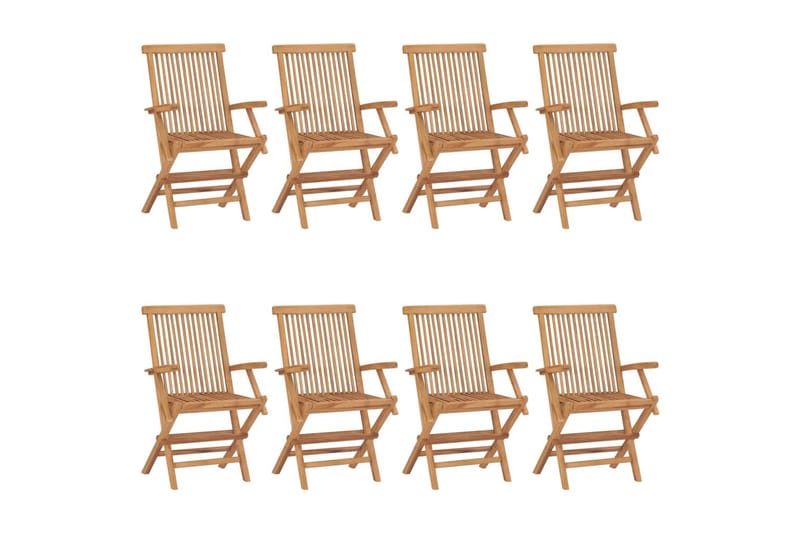havestole med blå hynder 8 stk. massivt teaktræ - Brun - Spisebordsstole udendørs - Altanstole