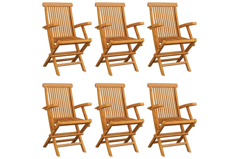 havestole med gråbrune hynder 6 stk. massivt teaktræ - Gråbrun - Spisebordsstole udendørs - Altanstole