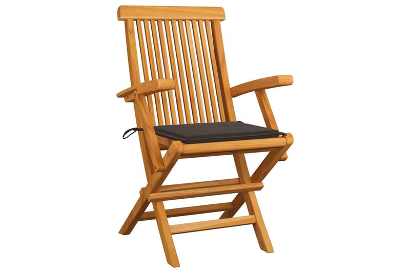 havestole med gråbrune hynder 8 stk. massivt teaktræ - Brun - Havemøbler - Balkon - Balkonmøbler - Altanstole