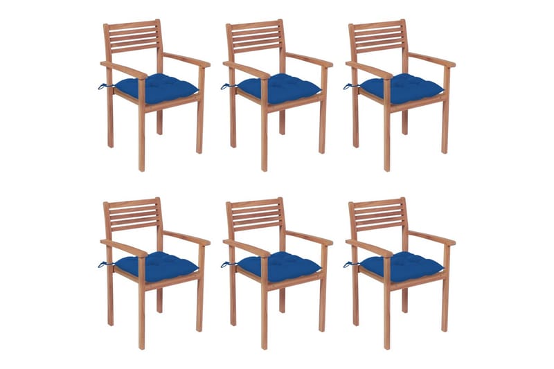 havestole med hynder 6 stk. stabelbare massivt teaktræ - Brun - Spisebordsstole udendørs - Altanstole