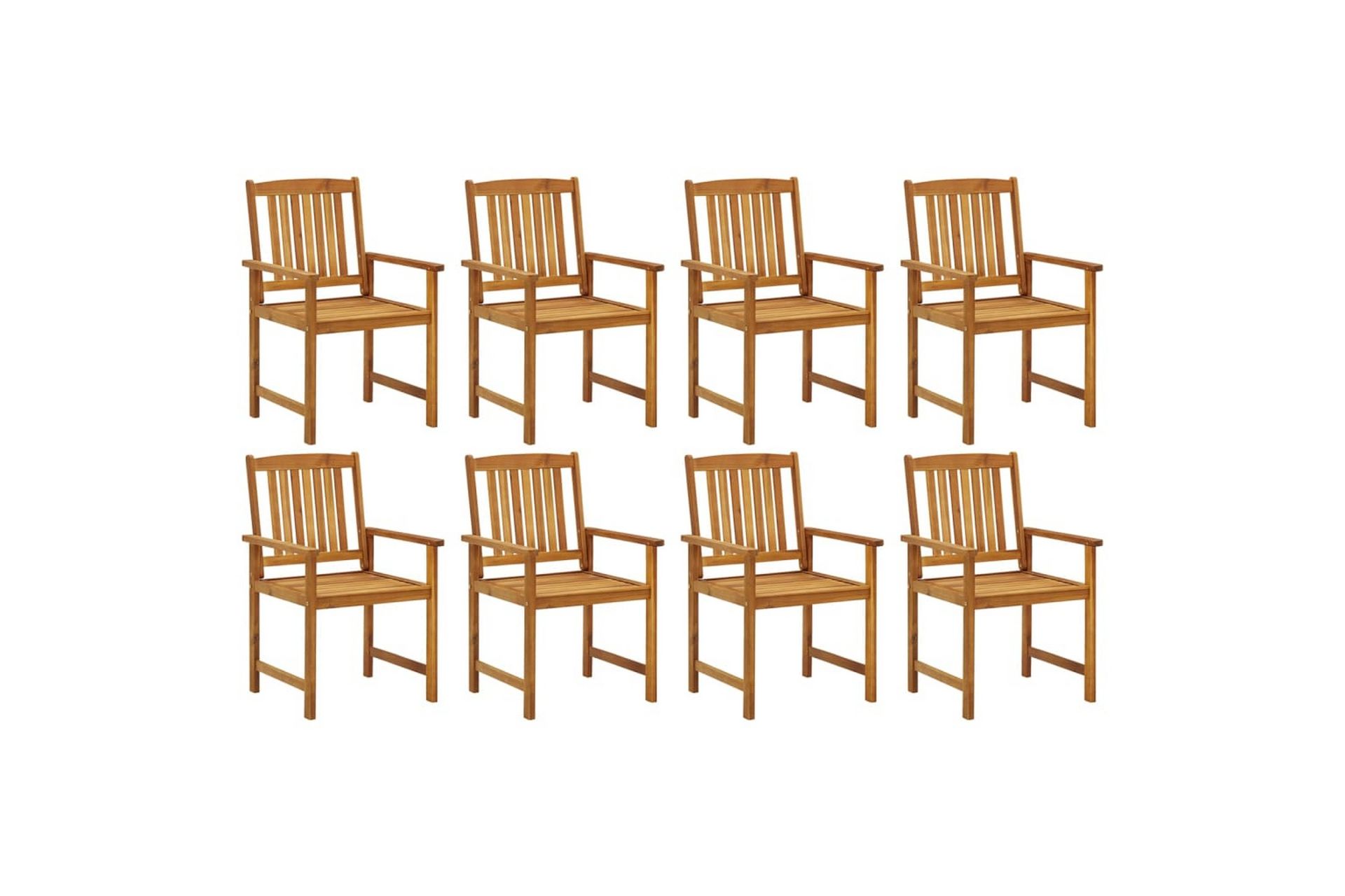 havestole med hynder 8 stk. massivt akacietræ - Brun - Havemøbler - Balkon - Balkonmøbler - Altanstole