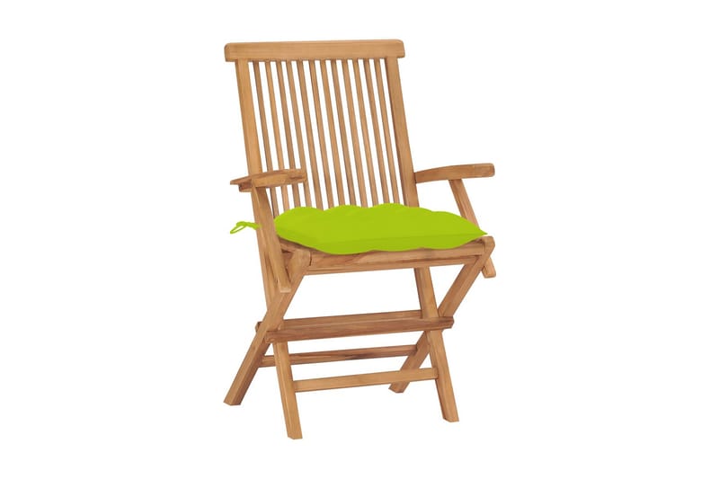 Havestole Med Lysegrønne Hynder 2 Stk. massivt teaktræ - Grøn - Spisebordsstole udendørs - Altanstole