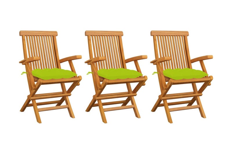 havestole med lysegrønne hynder 3 stk. massivt teaktræ - Grøn - Spisebordsstole udendørs - Altanstole