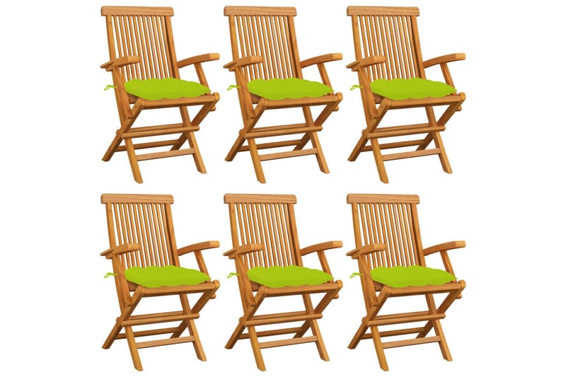havestole med lysegrønne hynder 6 stk. massivt teaktræ - Grøn - Spisebordsstole udendørs - Altanstole