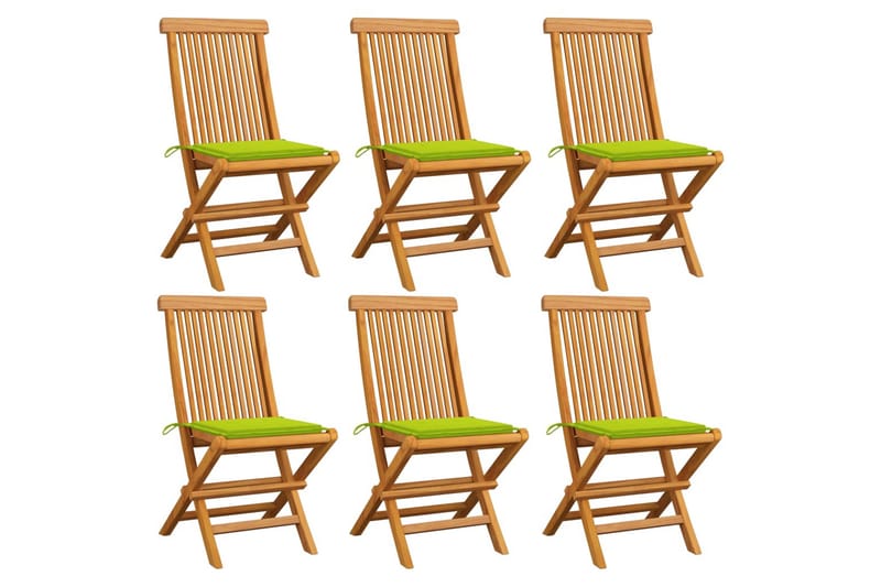 Havestole Med Lysegrønne Hynder 6 Stk. massivt teaktræ - Grøn - Havemøbler - Balkon - Balkonmøbler - Altanstole