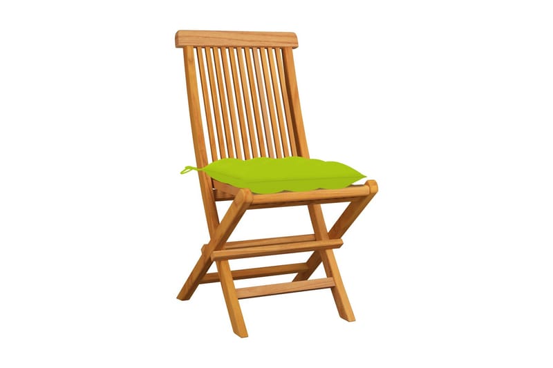 havestole med lysegrønne hynder 8 stk. massivt teaktræ - Brun - Spisebordsstole udendørs - Altanstole