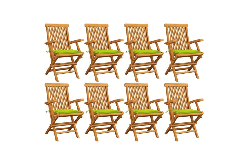 havestole med lysegrønne hynder 8 stk. massivt teaktræ - Brun - Havemøbler - Balkon - Balkonmøbler - Altanstole