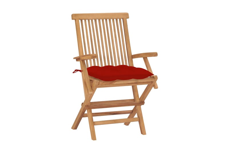 Havestole Med Røde Hynder 2 Stk. massivt teaktræ - Rød - Spisebordsstole udendørs - Altanstole