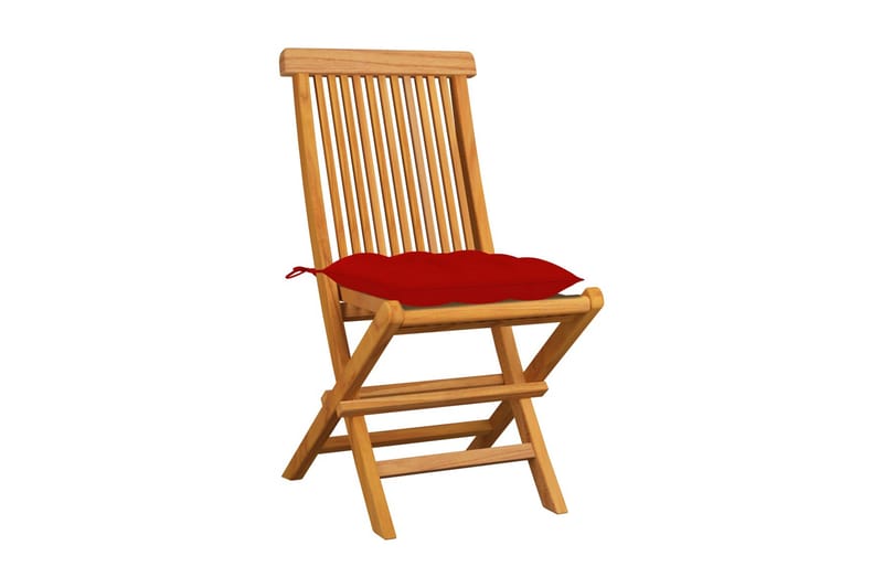 Havestole Med Røde Hynder 4 Stk. massivt teaktræ - Rød - Spisebordsstole udendørs - Altanstole