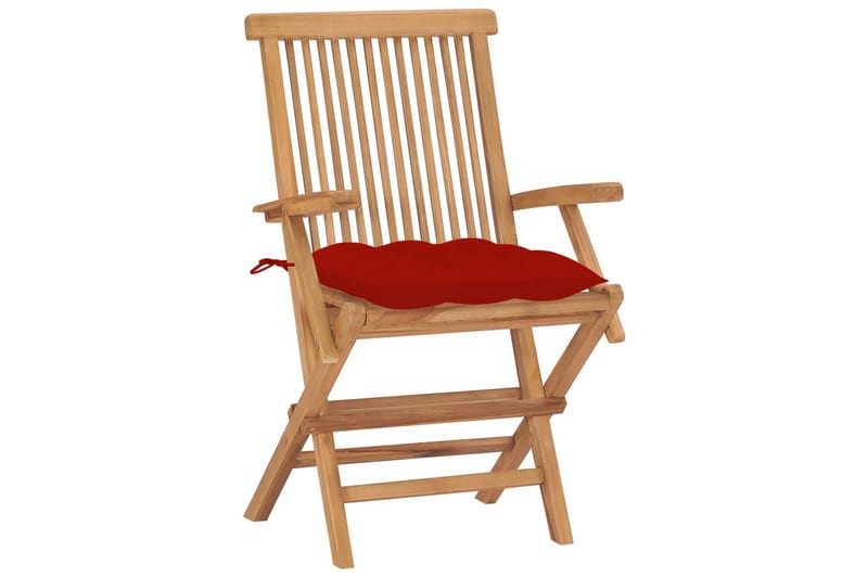 havestole med røde hynder 8 stk. massivt teaktræ - Brun - Spisebordsstole udendørs - Altanstole