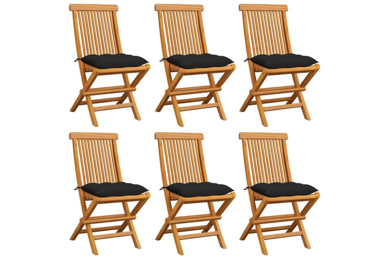 Havestole Med Sorte Hynder 6 Stk. massivt teaktræ - Sort - Havemøbler - Balkon - Balkonmøbler - Altanstole