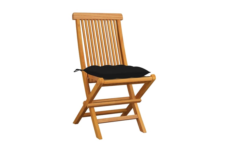 havestole med sorte hynder 8 stk. massivt teaktræ - Brun - Havemøbler - Balkon - Balkonmøbler - Altanstole