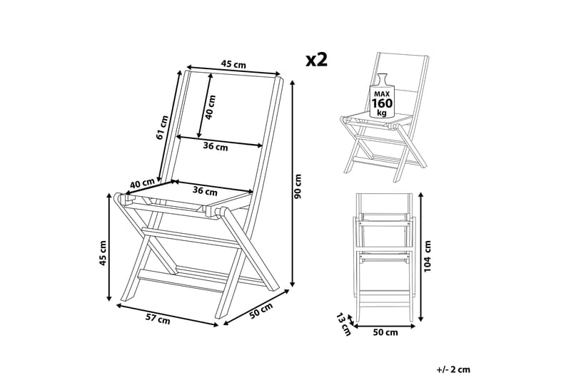 Kettelle Klapstol Udendørs 57x50x90 cm 2 stk - Mørkebrun/Grå - Havemøbler - Balkon - Balkonmøbler - Altanstole