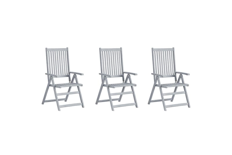 lænestole til haven 3 stk. med hynder massivt akacietræ - Grå - Spisebordsstole udendørs - Altanstole