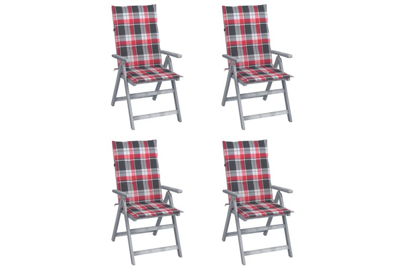 lænestole til haven 4 stk. med hynder massivt akacietræ - Grå - Spisebordsstole udendørs - Altanstole