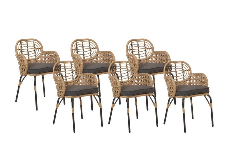Leamington Armstol 6 stk - Natur/Beige/Grå/Sort - Havemøbler - Balkon - Balkonmøbler - Altanstole