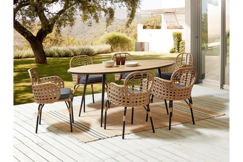Leamington Armstol 6 stk - Natur/Beige/Grå/Sort - Havemøbler - Balkon - Balkonmøbler - Altanstole