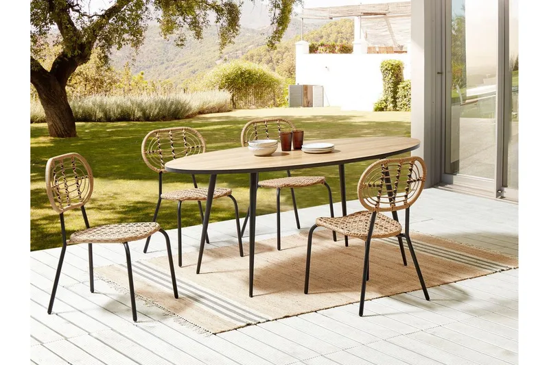 Leamington Spisestol Udendørs - Natur/Beige/Sort - Havemøbler - Balkon - Balkonmøbler - Altanstole