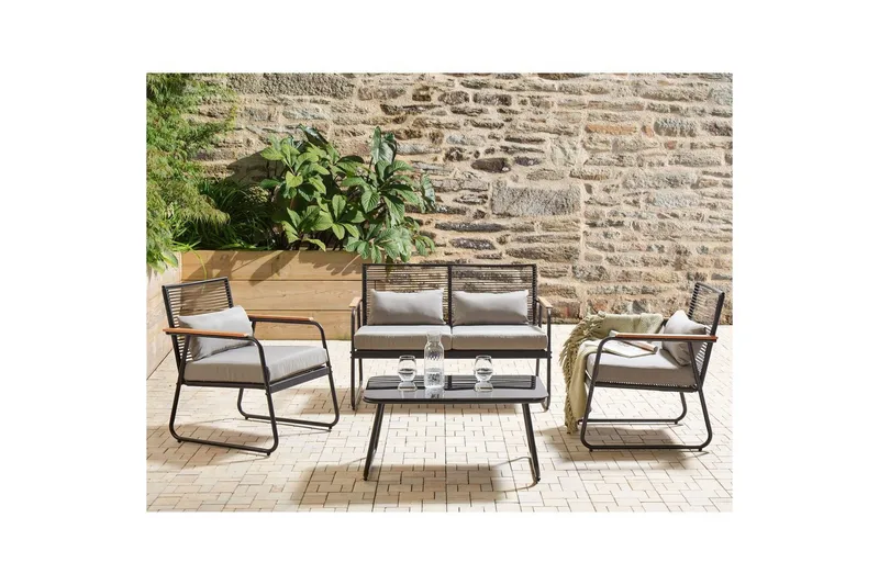 Loungegrupp Beliani Pomonte Svart/Grå Black||Grey - Havemøbler - Loungemøbler - Sofagrupper udendørs
