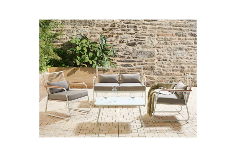 Loungegrupp Beliani Pomonte Svart/Grå White||Grey - Havemøbler - Loungemøbler - Sofagrupper udendørs