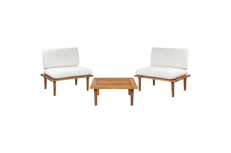 Loungegrupp med bord Beliani Frascati Grönt/ljust trä, 2-Sits White||Light wood