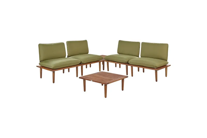 Loungegrupp med bord Beliani Frascati Grönt/ljust trä, 4-Sits Green||Light wood, undefined