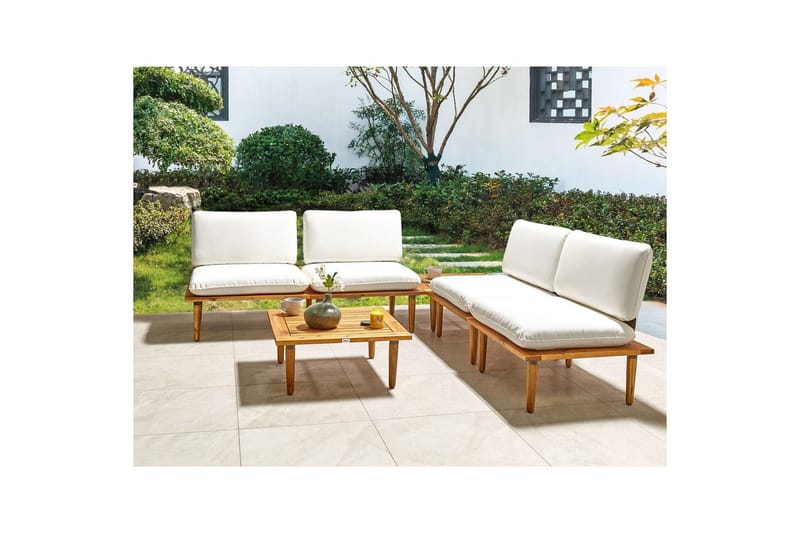 Loungegrupp med bord Beliani Frascati Grönt/ljust trä, 4-Sits White||Light wood - Havemøbler - Loungemøbler - Sofagrupper udendørs