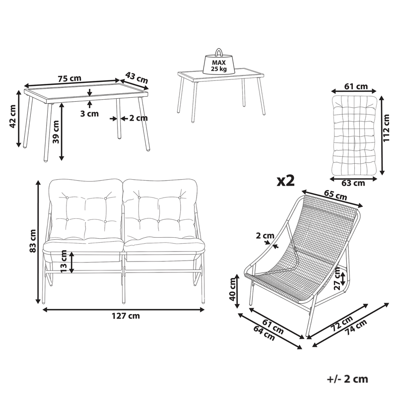 Loungegruppe 4-personers Molveno - Grøn - Havemøbler - Balkon - Balkonmøbler - Altansæt
