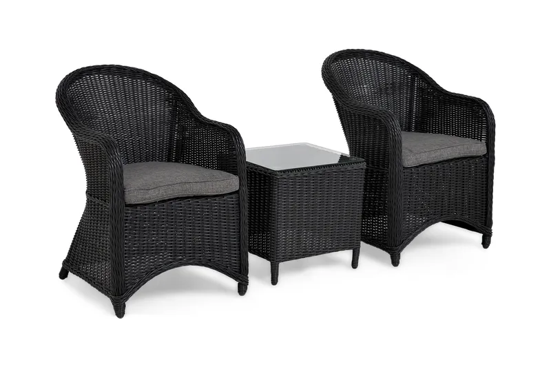 Marcus cafésæt med 2 Light lænestole med hynde, Sort