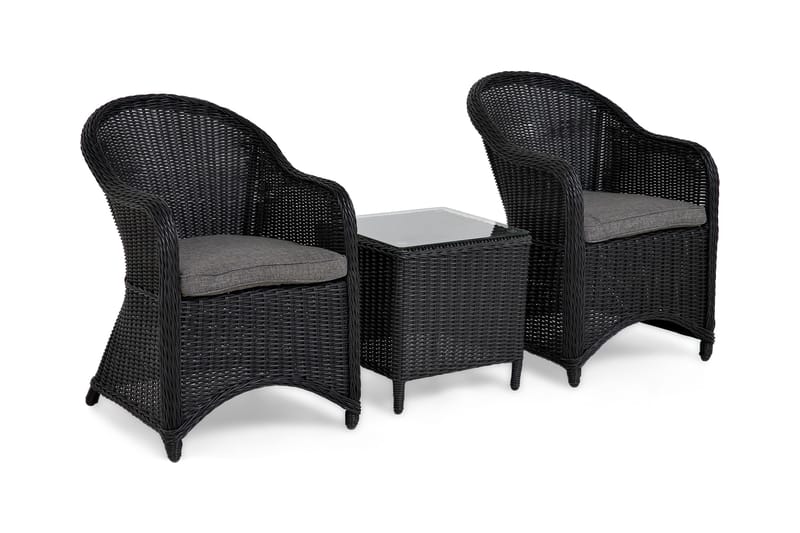 Marcus cafésæt med 2 Light lænestole med hynde, Sort