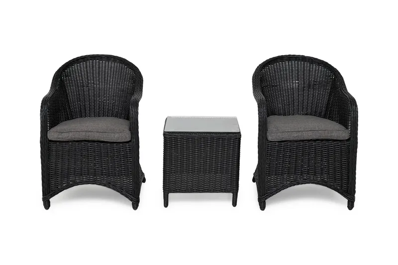 Marcus cafésæt med 2 Light lænestole med hynde - Sort - Havemøbler - Balkon - Balkonmøbler - Altansæt