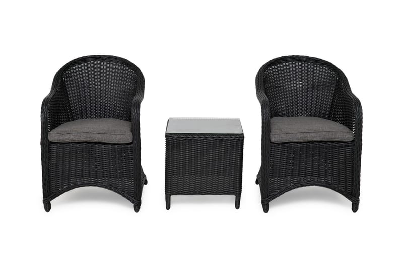 Marcus cafésæt med 2 Light lænestole med hynde - Sort - Havemøbler - Balkon - Balkonmøbler - Altansæt