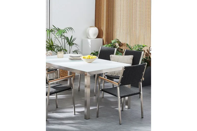 Matstol Beliani Grosseto set om 6 Sandbeige/silver/ljust trä Black||Silver - Havemøbler - Balkon - Balkonmøbler - Altanstole