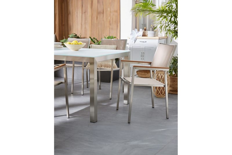 Matstol Beliani Grosseto set om 6 Sandbeige/silver/ljust trä Sand beige||Silver||Light wood - Havemøbler - Balkon - Balkonmøbler - Altanstole