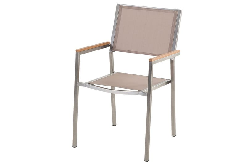 Matstol Beliani Grosseto set om 6 Sandbeige/silver/ljust trä Sand beige||Silver||Light wood - Havemøbler - Balkon - Balkonmøbler - Altanstole