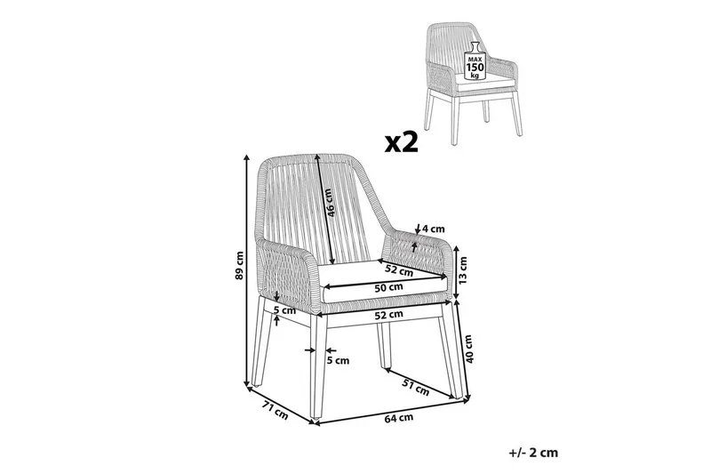 Matstol Beliani Olbia set om 2 Cream white - Havemøbler - Balkon - Balkonmøbler - Altanstole