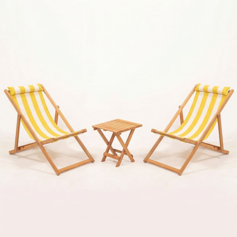 Netira Loungesæt med bord udendørs - Gul og hvid - Havemøbler - Balkon - Balkonmøbler - Altansæt