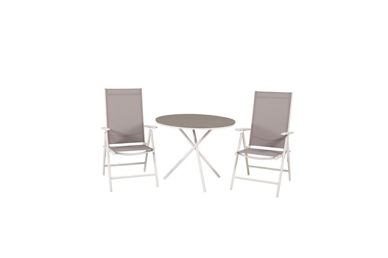 Parma Cafésæt Ø90 cm + 2 Break Positionsstole Hvid/Grå - Venture Home - Havemøbler - Balkon - Balkonmøbler - Altansæt