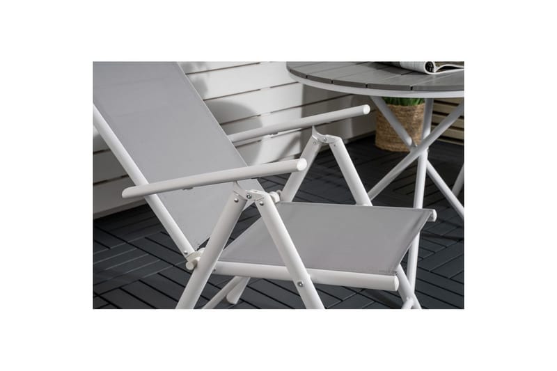 Parma Cafésæt Ø90 cm + 2 Break Positionsstole Hvid/Grå - Venture Home - Havemøbler - Balkon - Balkonmøbler - Altansæt
