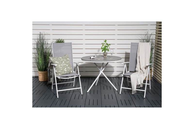 Parma Cafésæt Ø90 cm + 2 Break Positionsstole Hvid/Grå - Venture Home - Havemøbler - Balkon - Balkonmøbler - Altansæt
