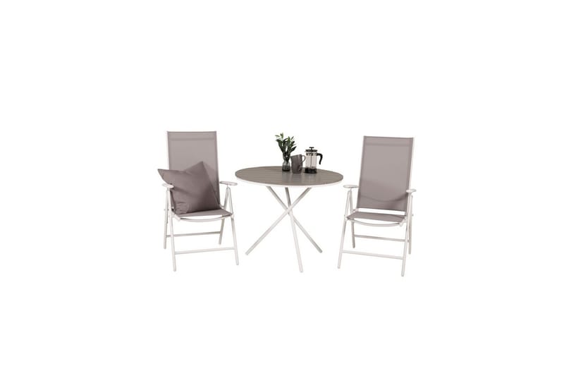Parma Cafésæt Ø90 cm + 2 Break Positionsstole Hvid/Grå - Venture Home - Havemøbler - Balkon - Balkonmøbler - Altansæt