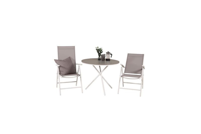 Parma Cafésæt Ø90 cm + 2 Break Positionsstole Hvid/Grå - Venture Home - Havemøbler - Balkon - Balkonmøbler - Altansæt
