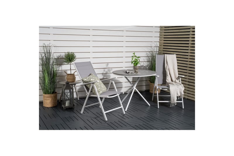 Parma Cafésæt Ø90 cm + 2 Break Positionsstole Hvid/Grå - Venture Home - Havemøbler - Balkon - Balkonmøbler - Altansæt