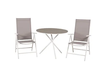 Parma Cafésæt Ø90 cm + 2 Break Positionsstolee - Hvid/Grå - Havemøbler - Balkon - Balkonmøbler - Altansæt