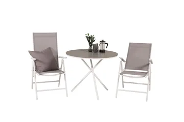 Parma Cafésæt Ø90 cm + 2 Break Positionsstolee - Hvid/Grå - Havemøbler - Balkon - Balkonmøbler - Altansæt