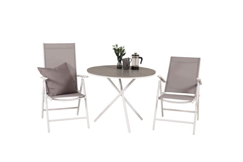Parma Cafésæt Ø90 cm + 2 Break Positionsstolee - Hvid/Grå - Havemøbler - Balkon - Balkonmøbler - Altansæt